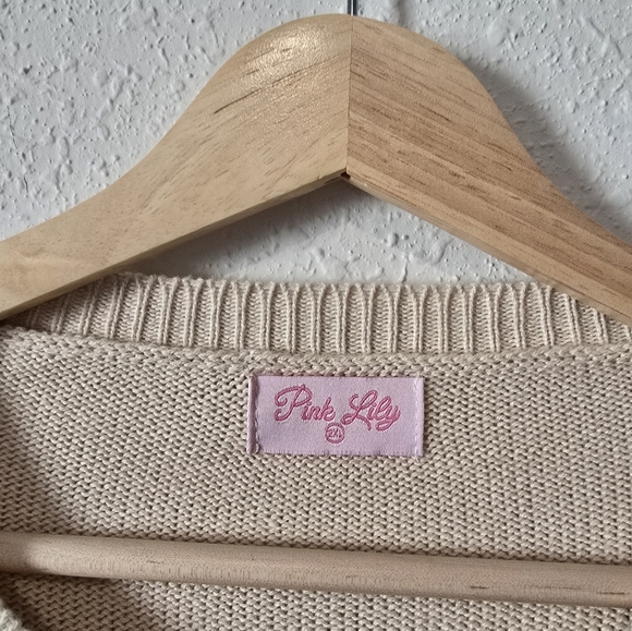 Pink Lily Neutral Striped Henley Sweater 2X - Picture 5 of 6